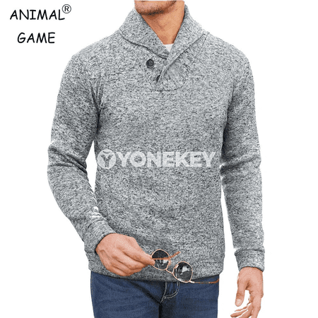 Erkekler üçin güýz-gyş ýyly uzyn ýeňli switer, düwme boýunly