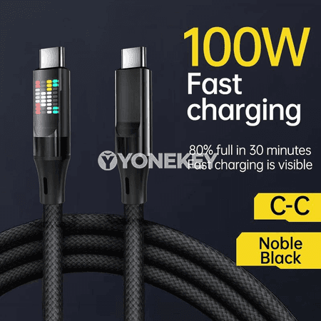 NNBILI 120W USB-A/Type-C çalt zarýad kabeli, LED displeýli, 6A