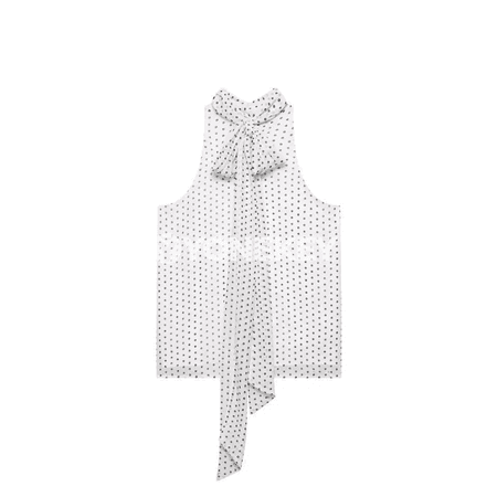 Zenanlar üçin nokatly nagyşly ýeňsiz chiffon bluzka, ýönekeý stil