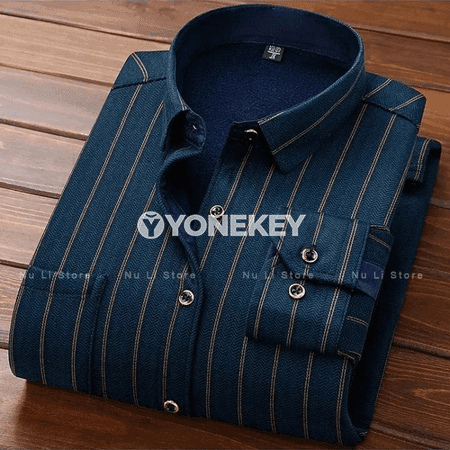 Erkekler üçin ýyly flişli plaid köýnek, uzyn ýeňli
