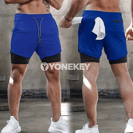 Erkekler üçin 2-in-1 ylgaw şortigi, çalt gurýan sport şortik