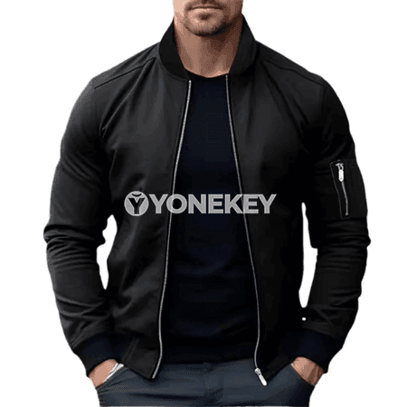 Erkekler üçin güýz bomber jaket, ýelege garşy, fermuarly