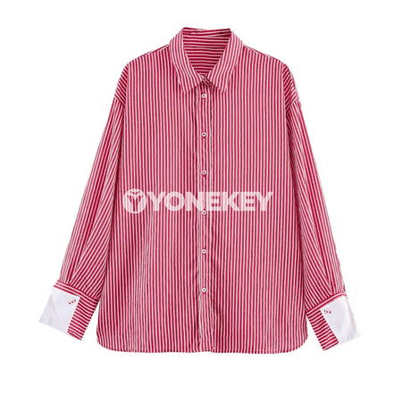 Zenanlar üçin giň göwüşli zolakly uzyn ýeňli köýnek-bluza
