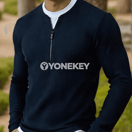Erkekler üçin slim fit iki gatlakly ýarym zippersiz uzyn ýeňli futbolka