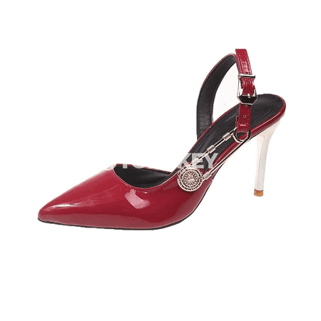 Metal tokaly, aýallar üçin stiletto sandallar, uçly burun