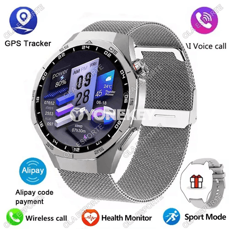 GPS, NFC, ýürek urşy gözegçiligi bolan erkek akylly sagat, 360×360 AMOLED