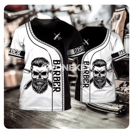 Erkekler üçin 3D çaply tomus futbolka, barber shop stili