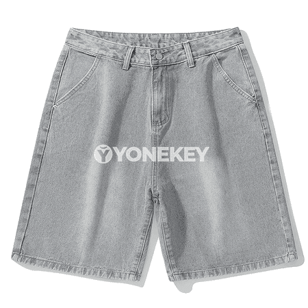 Erkekler üçin ýazky jeans şortik, giň oturan, döwrebap ýuwulan görnüş