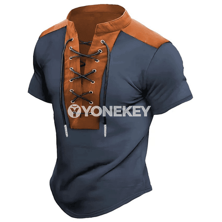 Erkekler üçin vintage gysga ýeňli çaply futbolka, ýazgyly rahat top
