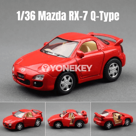 Mazda RX-7 metal modeli, çekilme aýratynlykly, çagalar üçin kolleksiýa oýnawaç