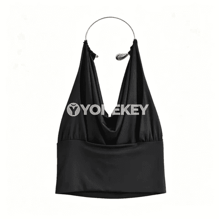 Zenanlar üçin slim fit metal halkaly ýeňsiz top, V boýun