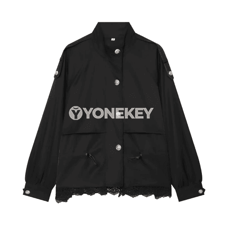 Zenanlar üçin ýaz‑küz oversized jaket, ýaka bölekli we düwmejikli