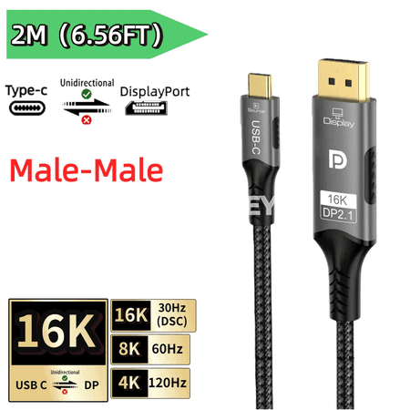 USB C–DisplayPort 1.4 kabeli, 8K, PD zarýadly, bir taraplaýyn