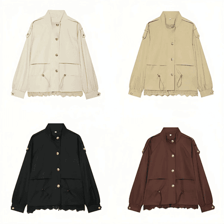 Zenanlar üçin ýaz‑küz oversized jaket, ýaka bölekli we düwmejikli