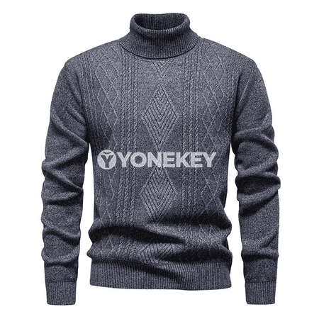 Erkekler üçin ýyly turtlenek trikotaž pullover, argyle nagyşly