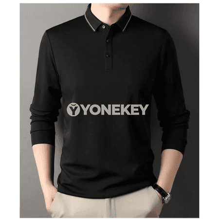 Erkekler üçin uzyn ýeňli polo futbolka, ýeňil we klassik stil