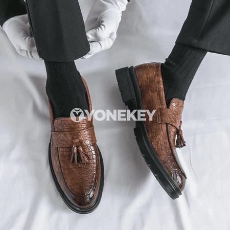 Erkekler üçin klassik deri loafers, slip-on, ofis we gündelik