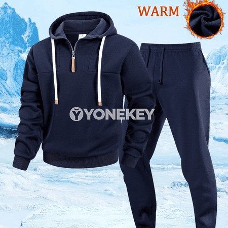 Erkekler üçin güýzki-gyşky iki bölek sport eşigi, kapýuşonly