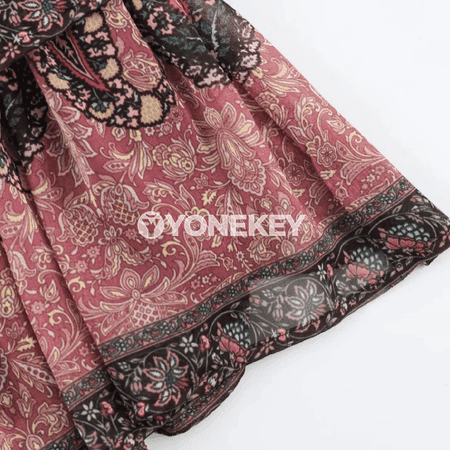 Zenanlar üçin boho çaply mini ýubka, ýaz tomus