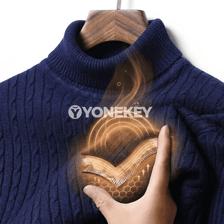 Erkekler üçin ýyly köýnek boýunlykly, gyşlyk örülen triko