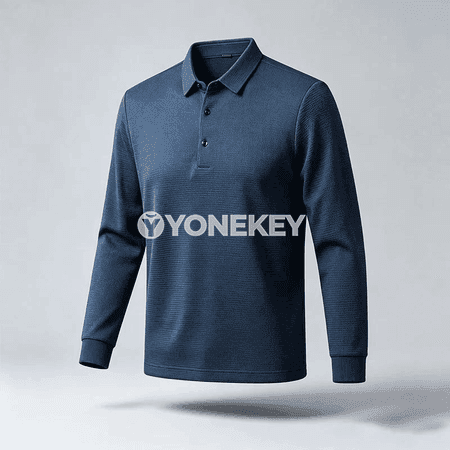 Erkekler üçin texturly uzyn ýeňli polo köýnek, rahat fit