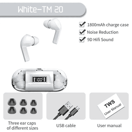 TM20 TWS Bluetooth 5.3 simsiz nauşnik, LED displeýli
