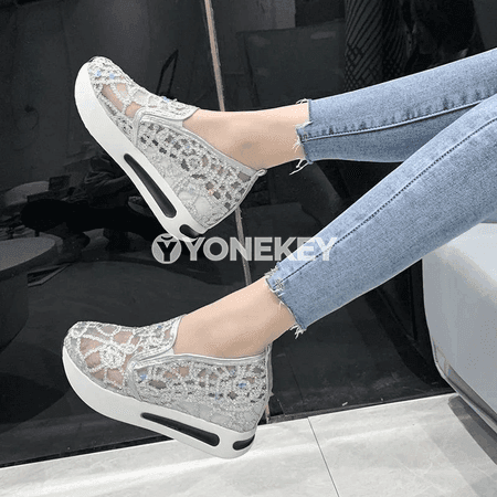 Zenanlar üçin dem alýan mesh platforma köwşi, ýeňil casual stil