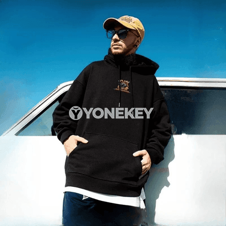 Erkekler üçin oversize hudi, tigirli nagyşly, ýyly we rahat