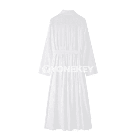 Aýal-gyzlar üçin ak ýeňli, guşakly minimalist maxy köýnek