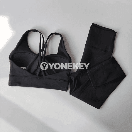 Aýallar üçin 2 bölek ýoga sport toplumy, ýokary bel legging bilen
