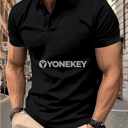 Erkekler üçin ýeke reňkli gysga ýeňli polo köýnek, gündelik stil