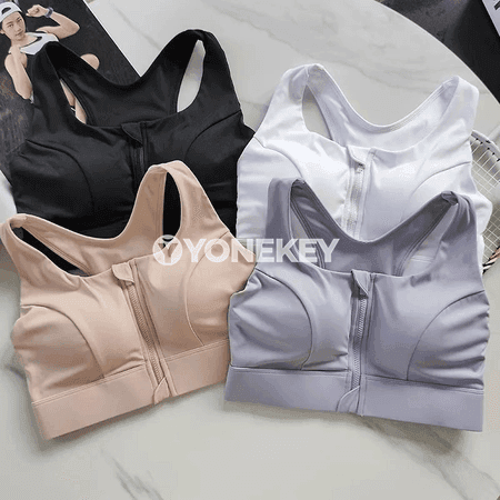Zenanlar üçin öňi fermuarly sport bra, fitnes we ýoga üçin