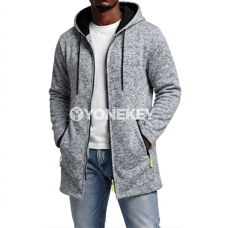 Erkekler üçin fermuarly kapýuşonly ýyly hoodie, fleece