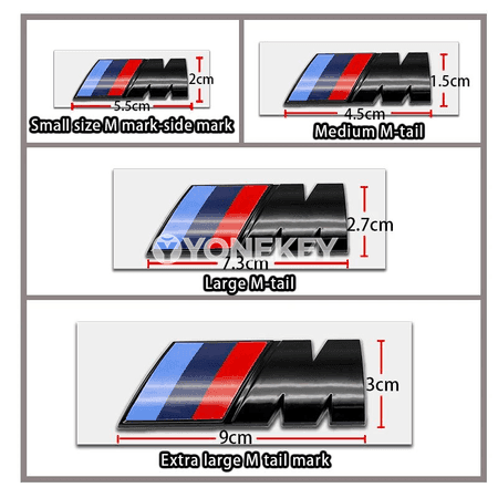 BMW M seriýasy üçin 3D ABS arka emblema — dürli ölçegler