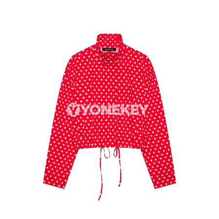 Aýal üçin polka nokatly ýokary ýaka ýeňil penjek
