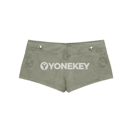 Zenanlar üçin ýokary belli ýazlyk denim şortik, düwmejikli, göni kesim