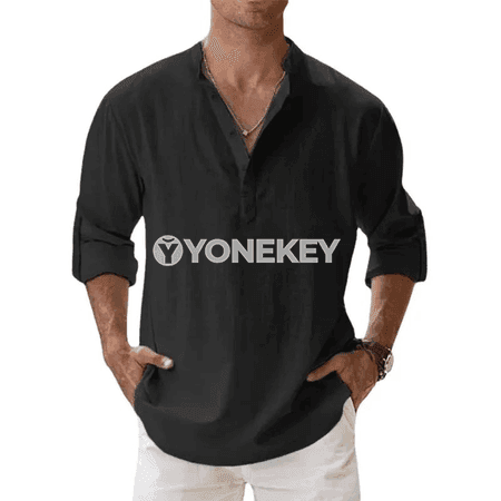 Erkekler üçin ýeňil uzyn ýeňli Henley köýnek, dem alýan ýaz-tomus modeli