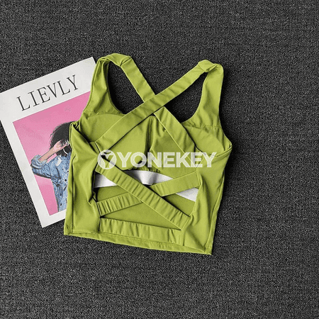 Aýallar üçin sport bra, kesişme gaýyşly, dem alýan