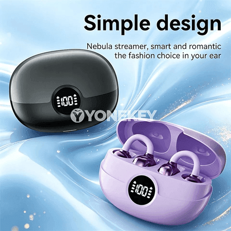 OWS gulak gysgyçly simsiz Bluetooth nauşnikler, LED displeýli