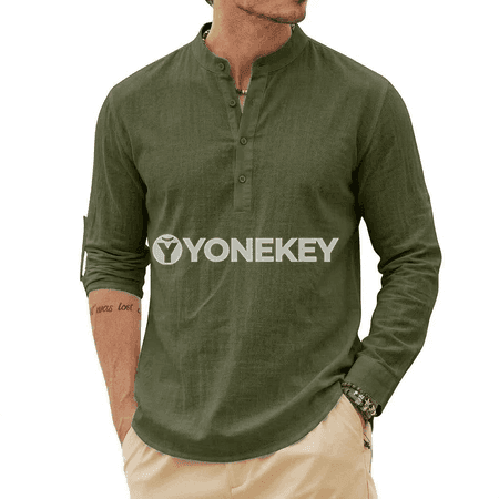 Erkekler üçin lini köýnek, uzyn ýeňli gündelik Henley stil