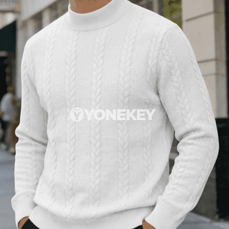 Erkekler üçin örme ýokary boýun switer, ýyly we rahat