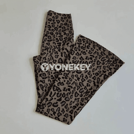 Aýallaryň ýokary boýunly ýoga balaklary, leopard nagşy, giňje kesim