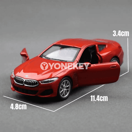 1:44 BMW M850i metal maşyn modeli, çekip goýberilýän, gapylary açylýar