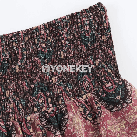 Zenanlar üçin boho çaply mini ýubka, ýaz tomus