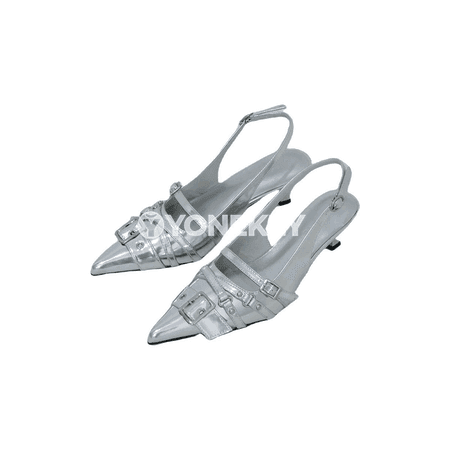Zenanlar üçin stiletto sandal, inçe topukly, metal bezegli