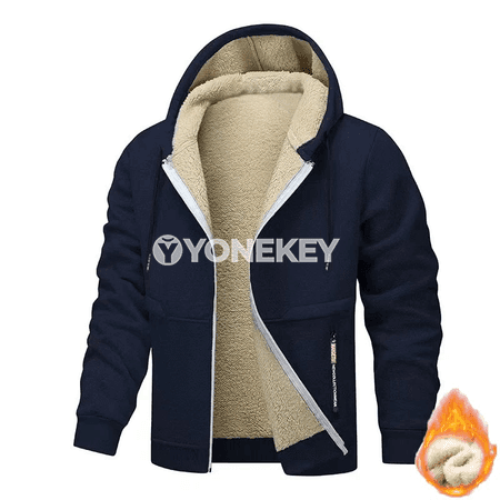 Erkekler üçin ýyly kapüşonly fleesli hoodie, fermuarly, gyş üçin
