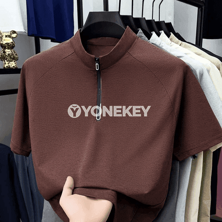 Erkekler üçin ýeňil, dem alýan yarýagly polo köýnek — tomuslyk