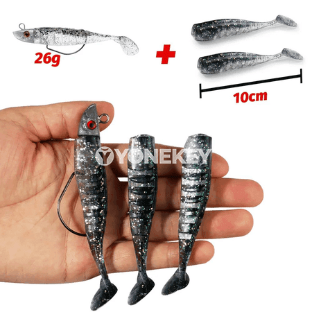 3 sany ýumşak balyk tutyş emeli, metal jig başly, 10cm / 13cm
