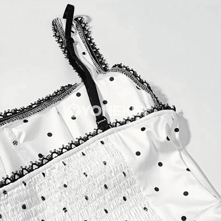 Zenanlar üçin ýazky ýeňsiz polka nokatly bodi, ýönekeý stil