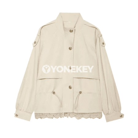 Zenanlar üçin ýaz‑küz oversized jaket, ýaka bölekli we düwmejikli